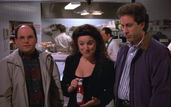 George, Elaine, and Jerry in "Seinfeld"